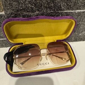 Gucci Gold and Brown Sunglasses